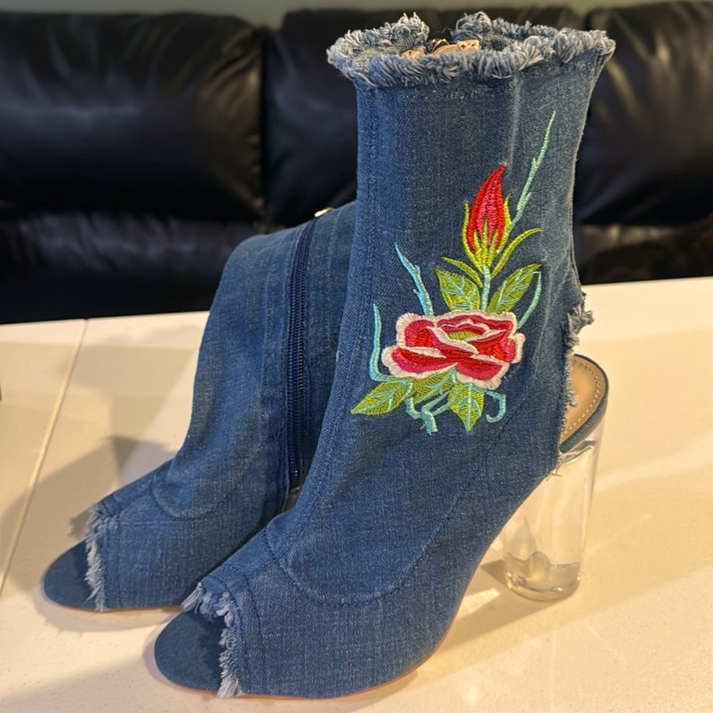 Jacobies-  Women Denim Blue Ankle Boots- Size 8
